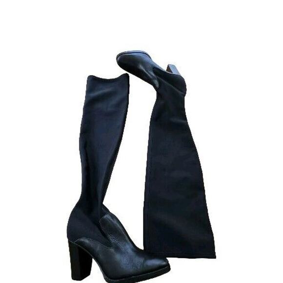 Donald J Pliner Pull On Over The Knee Joan Stretch Leather Boots Black Size 6M - Picture 2 of 11